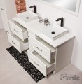 Szafka pod umywalkę biała 150cm Finea FNA-B-U150/50/4, dwie umywalki ceramiczne QUADRO i baterie umywalkowe Kohlman Experience QB170EB czarne wysokie.