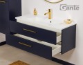 Szafka pod umywalkę granatowa 100cm ze złotymi uchwytami Belli Gold BEL-GN-U100/39/2, umywalka dolomitowa SOMA-1000 i bateria umywalkowa Laveo Pola BAP G22D złota.