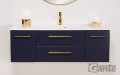 Szafka pod umywalkę granatowa 120cm ze złotymi uchwytami Belli Gold BEL-GN-U120/39C, umywalka dolomitowa SOMA-1200C i bateria umywalkowa Laveo Pola BAP G22D złota.