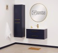 Meble łazienkowe granatowe Belli Gold ze złotymi uchwytami. Szafka pod umywalkę granatowa 80cm BEL-GN-U80/39/2, umywalka dolomitowa KIDDY-800, regał łazienkowy granatowy BEL-GN-RW i lustro okrągłe w złotej ramie aluminiowej ALUZ-LO80.