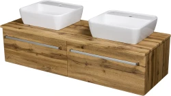 Szafka łazienkowa dąb naturalny 140cm FOKUS z blatem i dwiema umywalkami [PRODUKT NIEDOSTĘPNY]