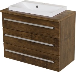 Szafka łazienkowa antyczne drewno 80cm FOKUS z blatem i umywalką