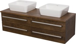 Szafka łazienkowa antyczne drewno 140cm FOKUS z dwiema umywalkami