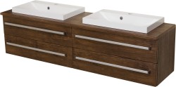 Szafka łazienkowa antyczne drewno 160cm FOKUS z blatem i dwiema umywalkami