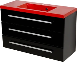 Szafka łazienkowa czarna 100cm FOKUS z umywalką czerwoną [PRODUKT NIEDOSTĘPNY]